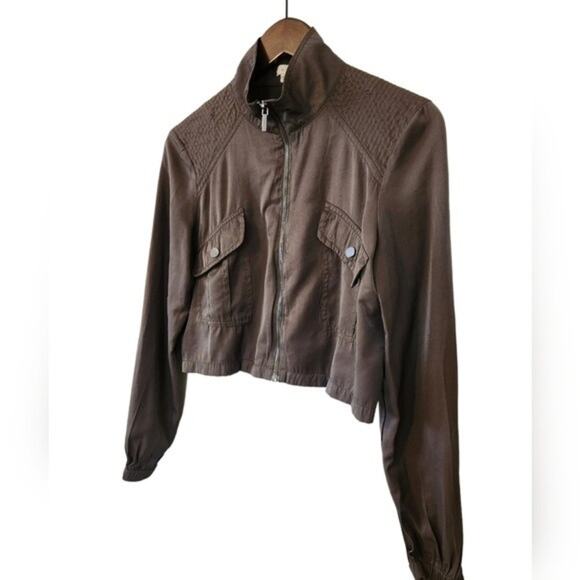 A. Moss Cropped Green Moto Jacket Lightweight Small - Picture 2 of 8